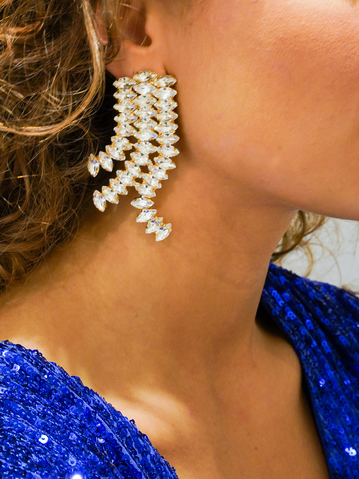 Crystal colored Strass Earrings Wave Waterfall Triple Lili